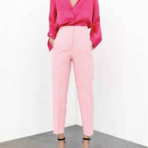 ZARA Medium Pink High-Waisted Straight Leg Trousers